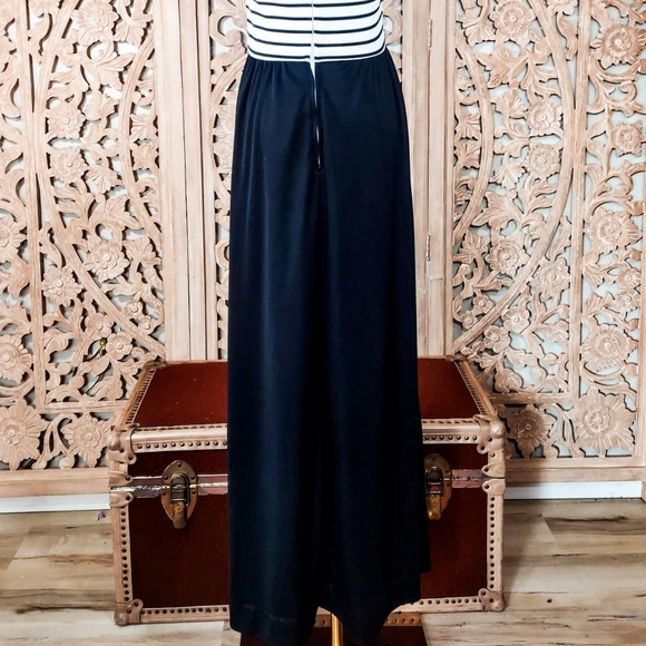 Vintage 1970s Striped Mandarin Collar Black and White Maxi Dress - Picture 6 of 7